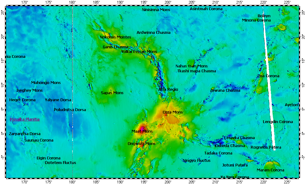 Atla Regio on Venus, topography