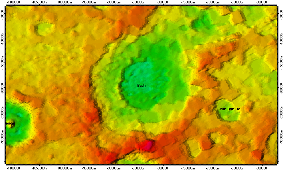 Bach crater on South Pole of Mercury, topography
