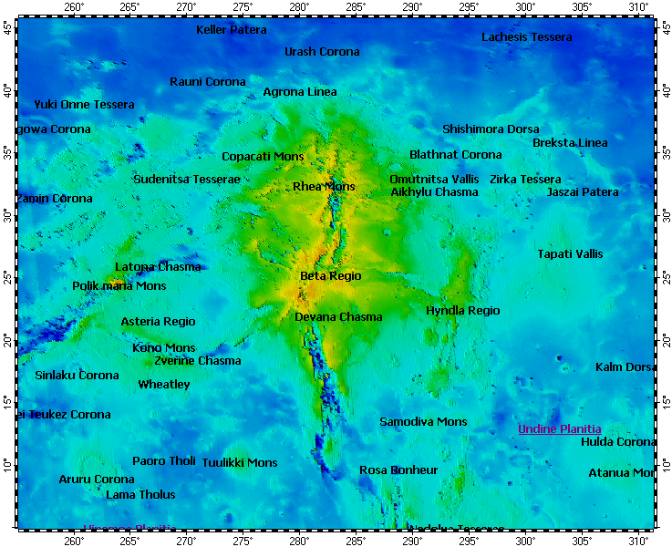 Beta Regio on Venus, topography