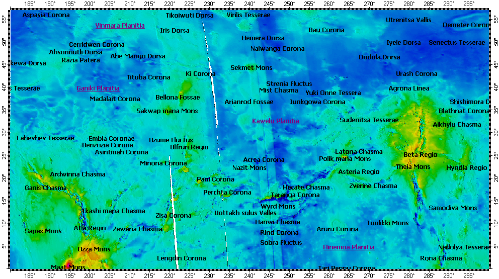 I-2457 Guinevere Planitia big quadrangle of Venus, topography