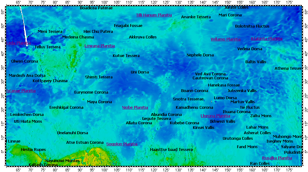 I-2467 Niobe Planitia big quadrangle of Venus, topography