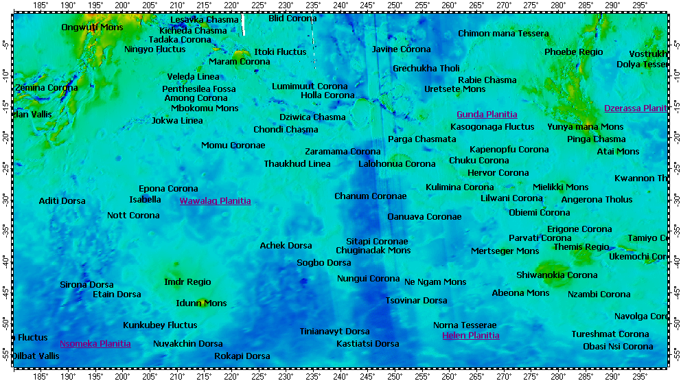 I-2477 Helen Planitia big quadrangle of Venus, topography
