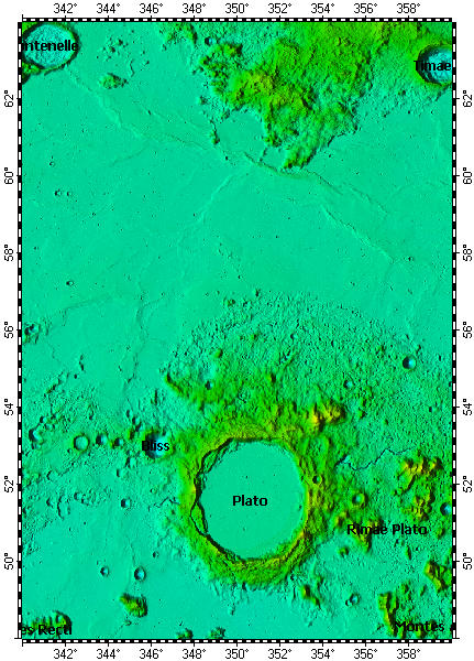 LAC-12a Plato quadrangle of Moon, topography