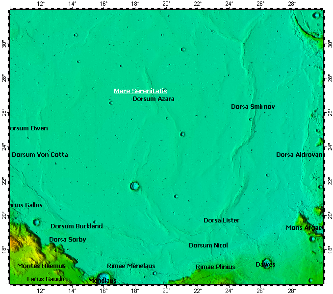 LAC-42 Mare Serenitatis quadrangle of Moon, topography
