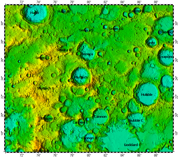LAC-45 Hubble quadrangle of Moon, topography