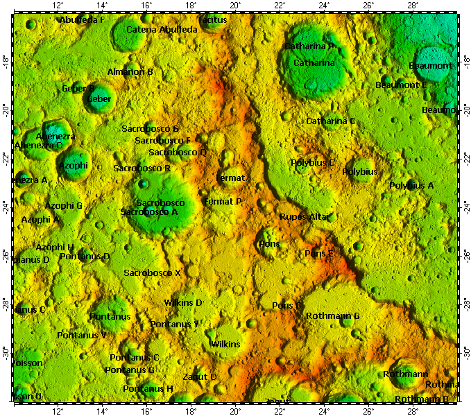 LAC-96 Rupes Altai quadrangle of Moon, topography