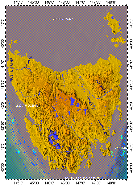 Tasmania, topography with bathymetry