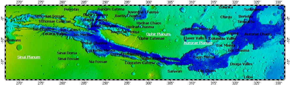 Valles Marineris on Mars, topography
