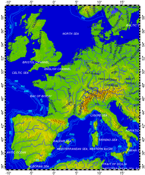 West Europe, topography
