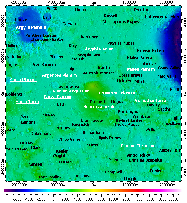 Top-level map: Mars South Pole Nomenclature
